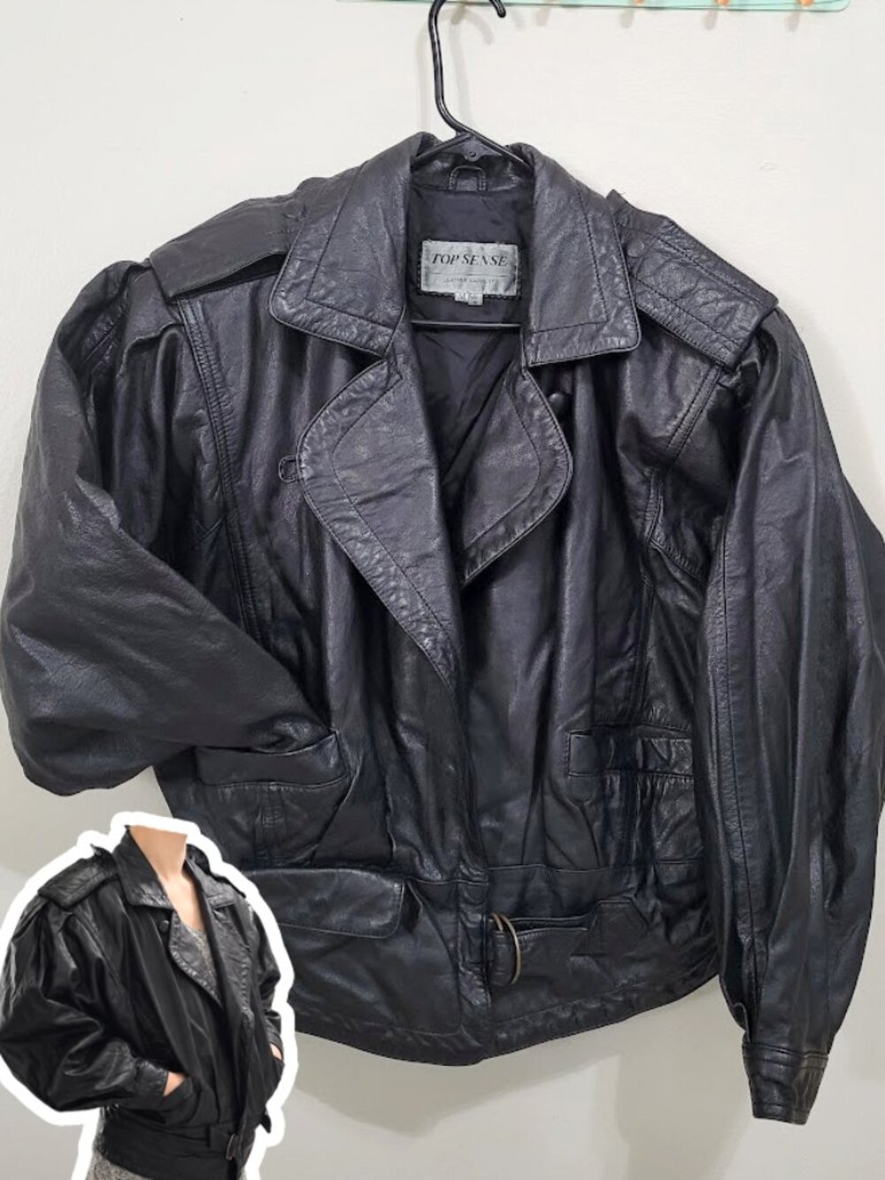 Vintage Leather Jacket - Women Size SMALL - Black Genuine Leather Bomber Jacket